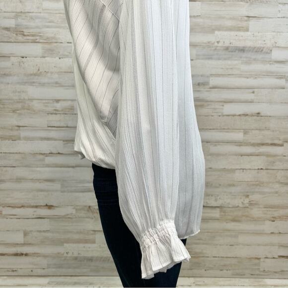 AllSaints Penny Striped Cross Over Top Womens Size XS White Gray Faux Wrap - Picture 8 of 14